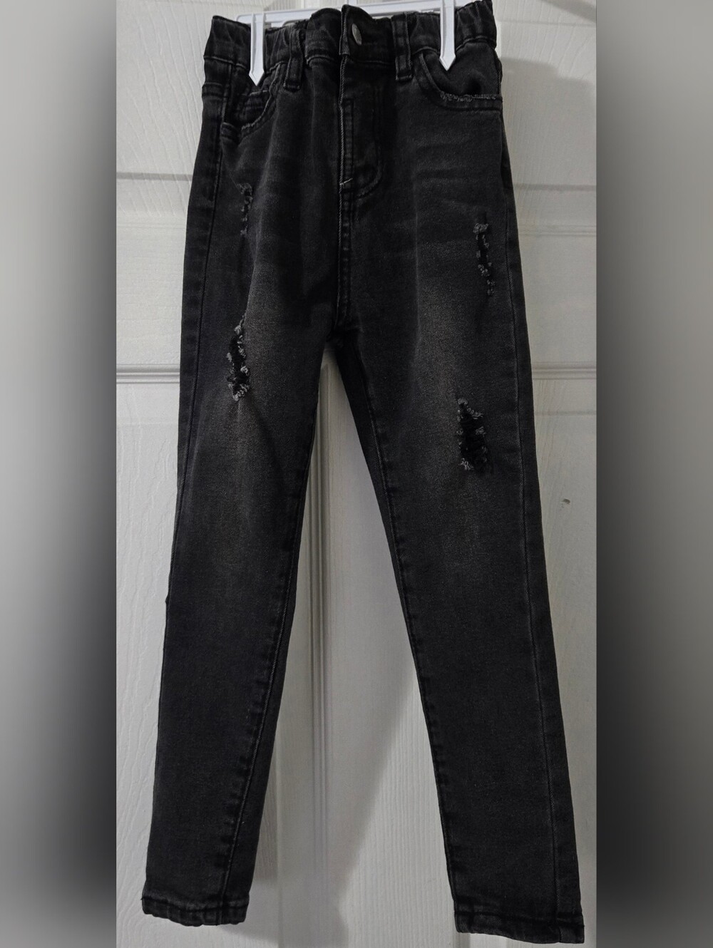 SHEIN Kids Washed Black Skinny Distressed Jeans